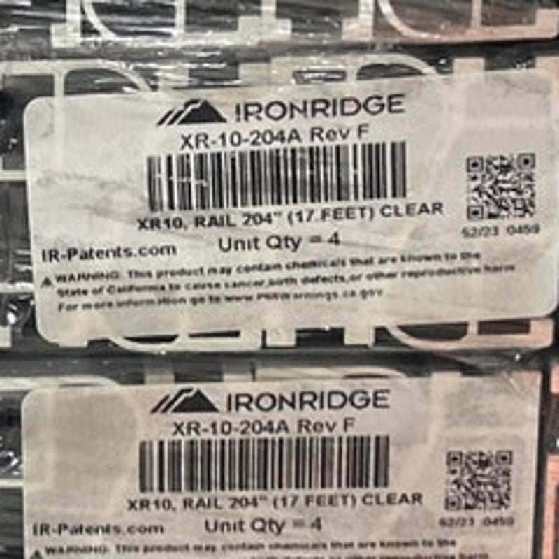 Ironridge XR-10-204A 204" Silver Aluminum Solar Panel Mounting Rail — New