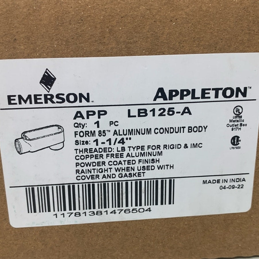 New Appleton Form 85 Aluminum Conduit Body Type LB125-A 1.25" Threaded For Rigid