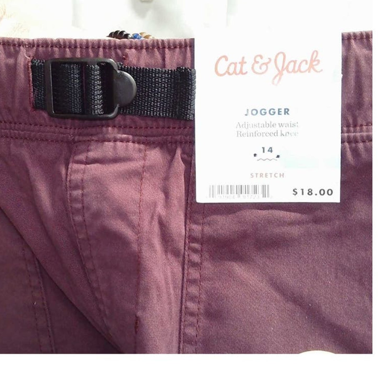 New Cat & Jack Boys Size 4 Purple Belted Elastic Waist Reinforced Knee Pants