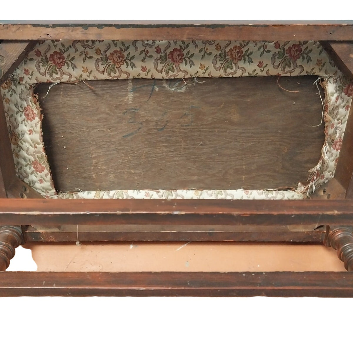 Vintage Floral Pink Rose Fabric Small Wooden Spindle Leg Bench