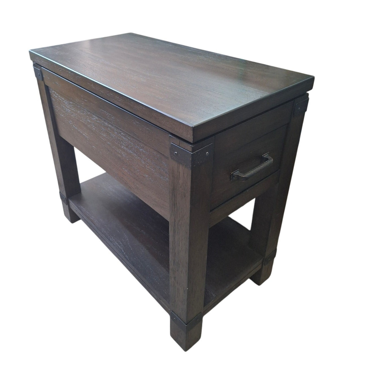 Craftsman Style Dark Solid Wood Side Table Rustic Hardware Dovetail Joint Drawer