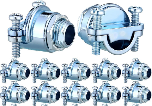 12 Clamp Type Cable Connectors 1/4" Metal Wire Clamps for Metallic Conduit