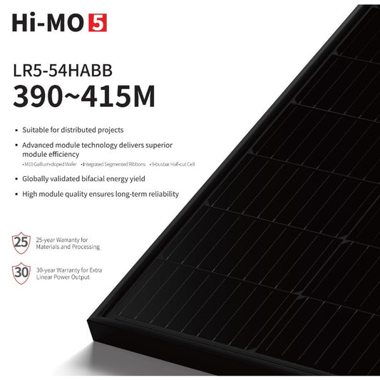 36 New LONGi BiFacial 400W 108 Half-Cut M10 Cells Black Frame 30mm Solar Panels