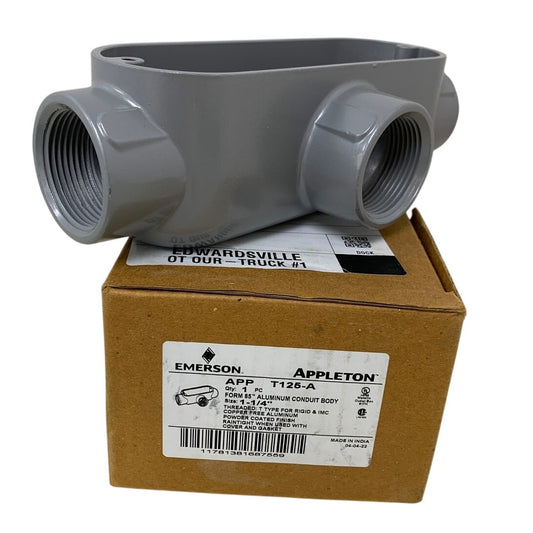 New In Box Emerson T125-A Form 85 1.25" Aluminum T Conduit Body