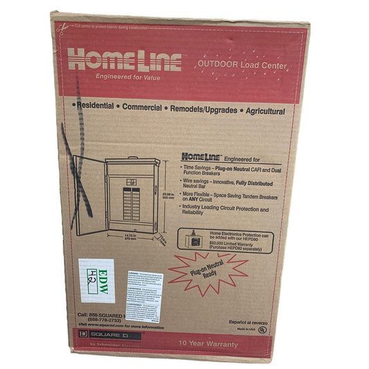 New In Original Box Square D Home Line 125AMP Metal Outdoor Load Center w Cover