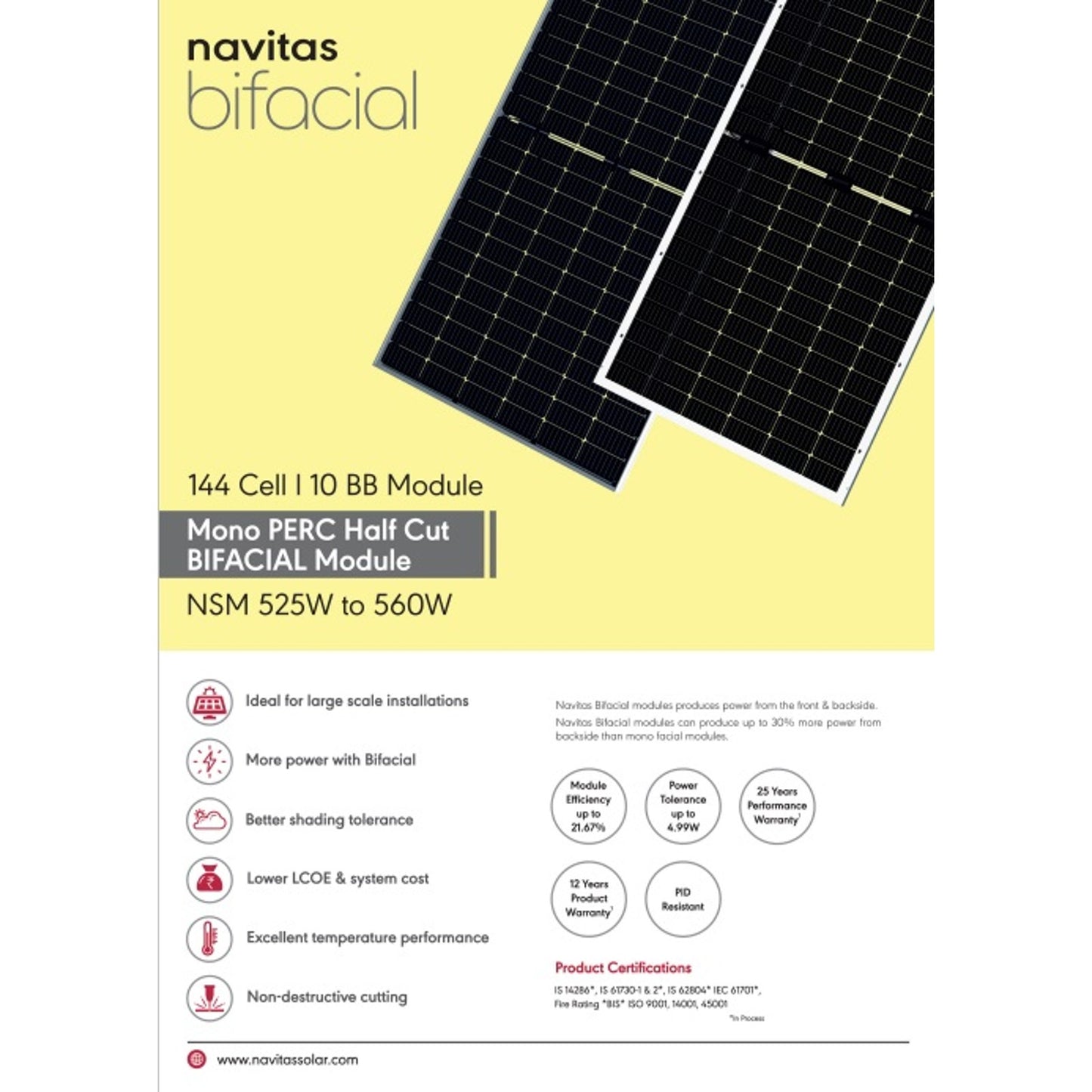 20 New Navitas 550W Bifacial Mono PERC Half Cut Module 144 Cell Solar Panels