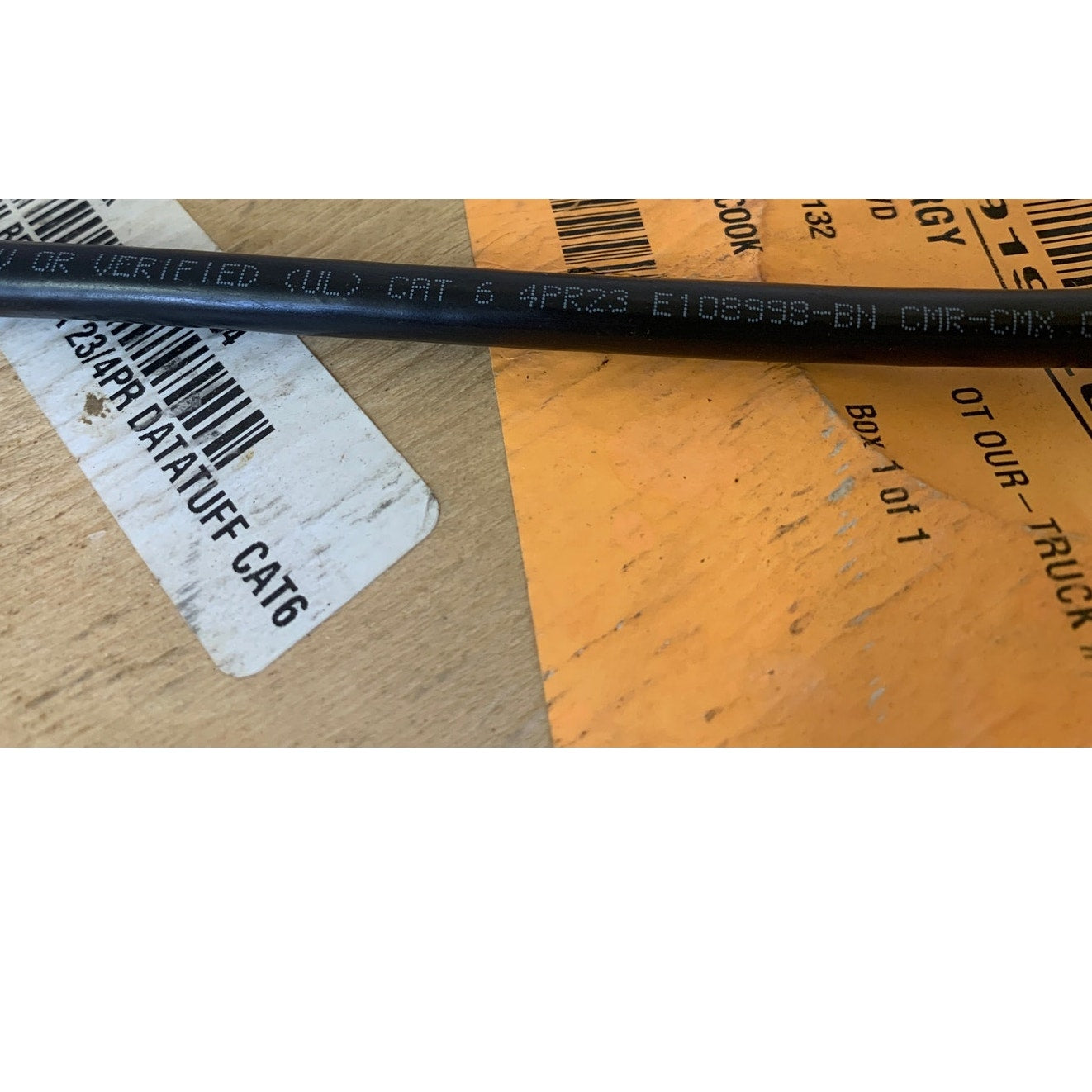 Approx 155 Feet New Belden CAT 6 4PR 23 Black Cabling on Wood Spool