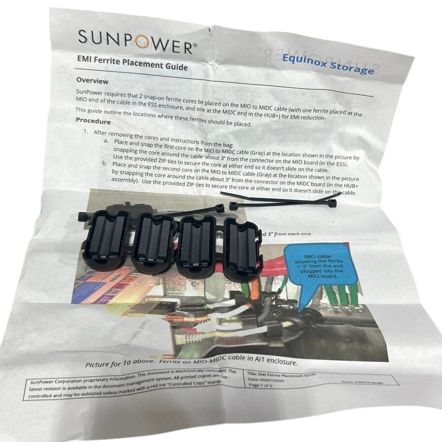 SunPower Equinox Storage EMI Ferrite Core Kit — MIO-MIDC Cable, OEM New