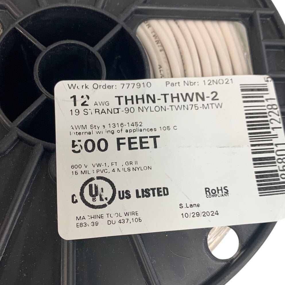 New 500’ 12 AWG THHN THWN RoHS Stranded 600V Copper Wire Spool