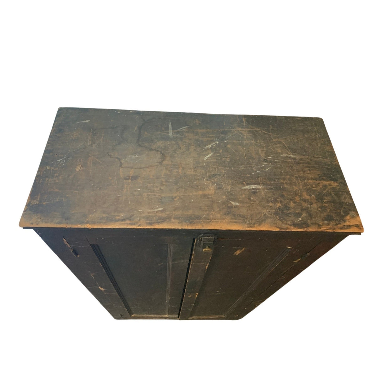 Antique Solid Wood Latching Cupboard – Rough-Hewn Rustic Farmhouse Cabinet