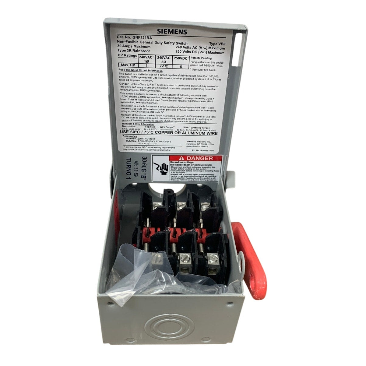 New Open Box Siemens GNF321RA 30A Non Fusible General Duty Safety Switch