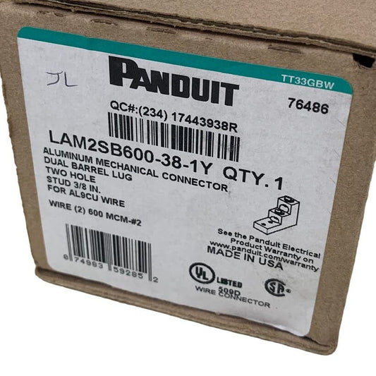 New Panduit Aluminum Mechanical Connector Dual Barrel Lug LAM2SB600-38-1Y