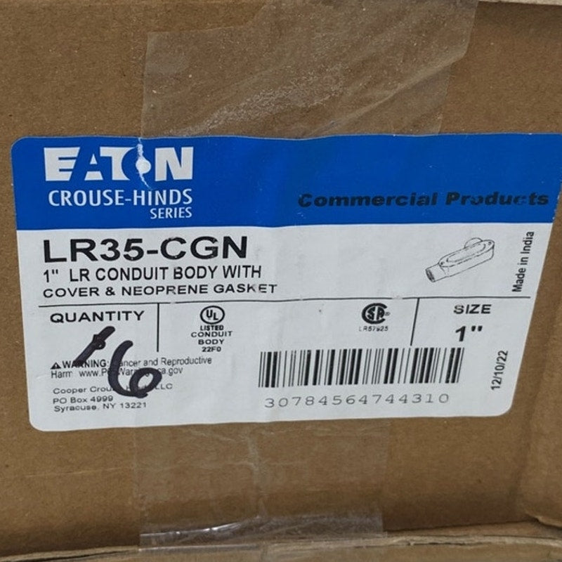 6 New Eaton LR35-CGN 1" LR Aluminum Conduit Body With Cover & Neoprene Gasket
