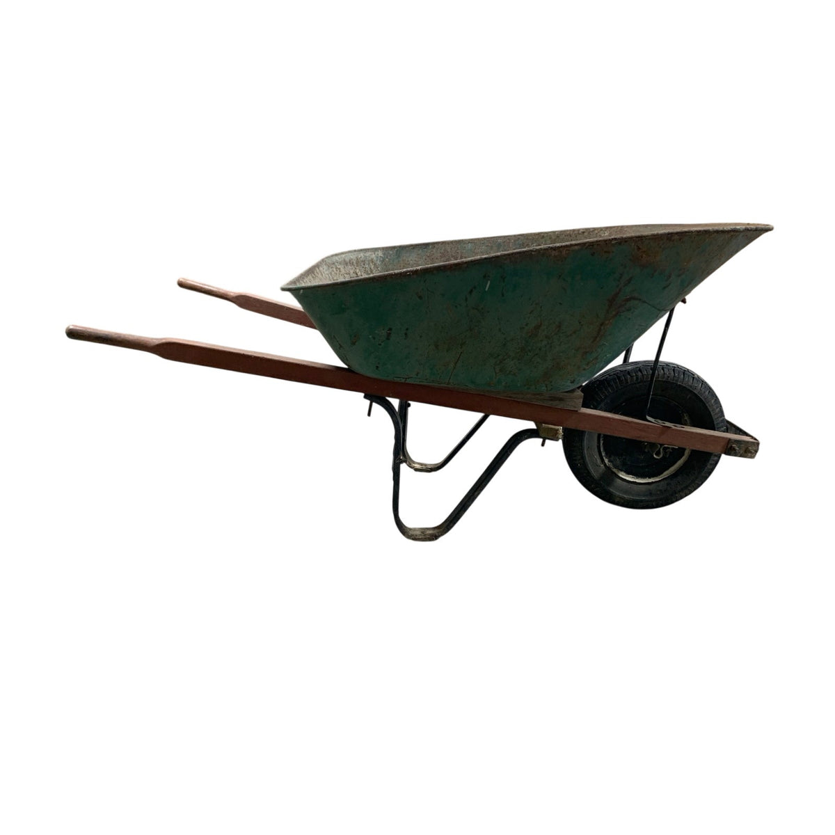 Green Metal Wheelbarrow with Wood Handles, Rustic Garden Project – Pickup