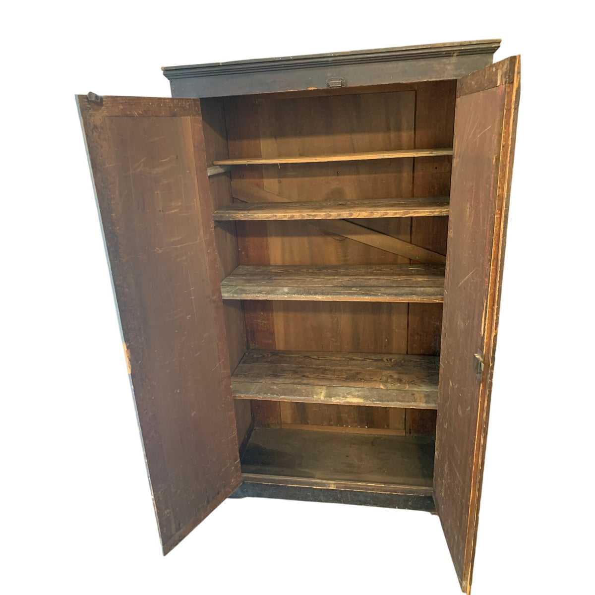 Antique Solid Wood Latching Cupboard – Rough-Hewn Rustic Farmhouse Cabinet