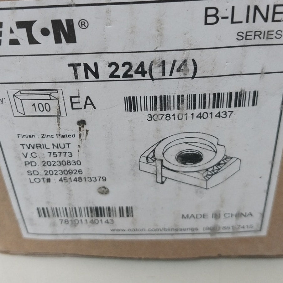 10 New Eaton TN224 ZN (1/4) Zinc Plated B-Line Series Twirl Nut