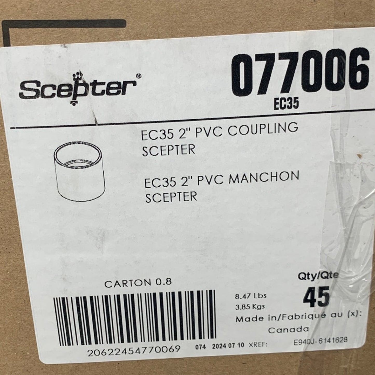 New Open Box Scepter 2" EC35 Gray Plastic PVC Conduit Coupling 077006