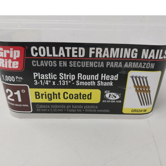 130 New Grip RIte Collated Bright Coated 3.25" 21 Degrees Framing Nails Open Box