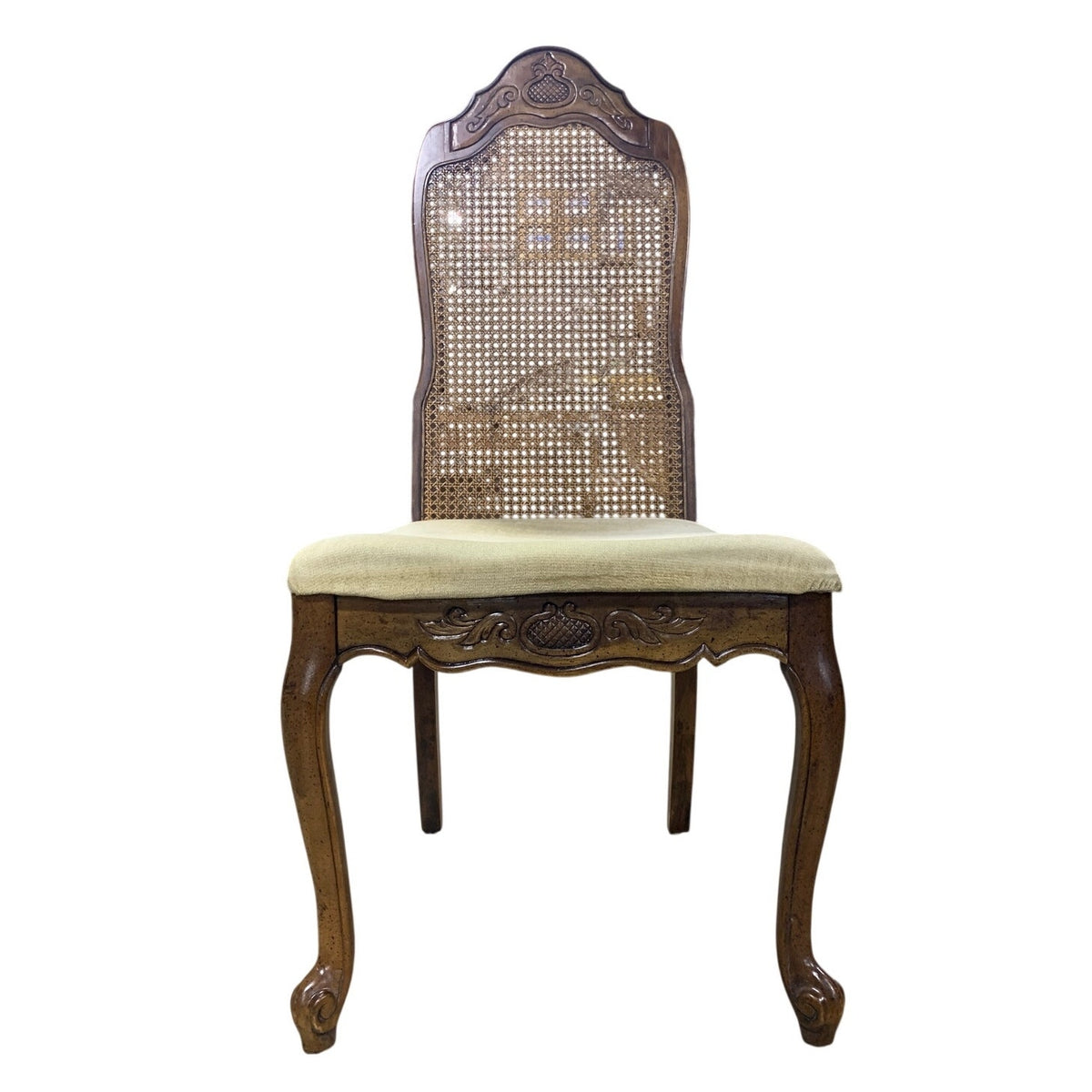 Vintage French Provincial Style Carved Cane-Back Accent Chair