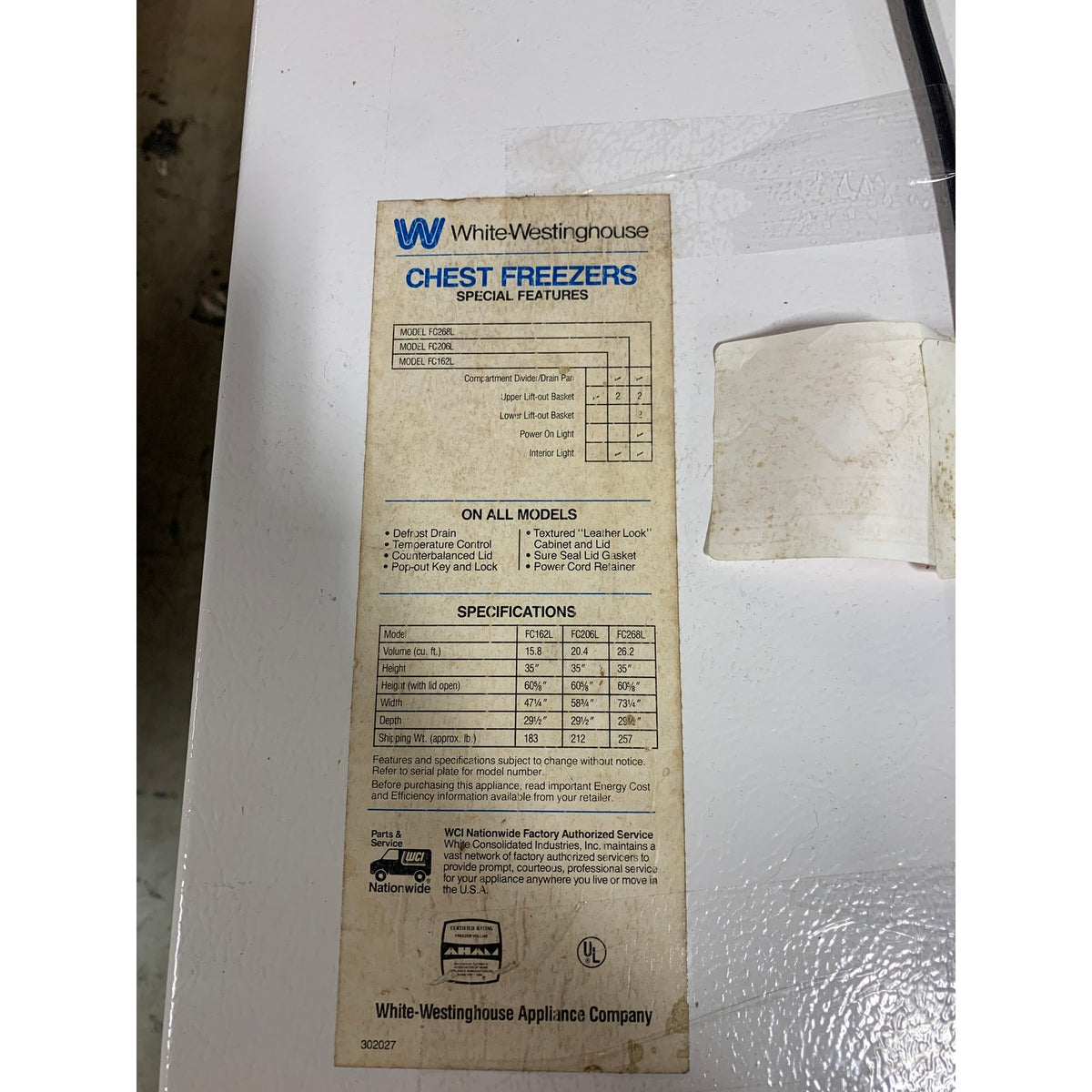 White-Westinghouse FC162LTW7 16 Cu Ft Chest Freezer 1991 — Local Pickup Affton MO