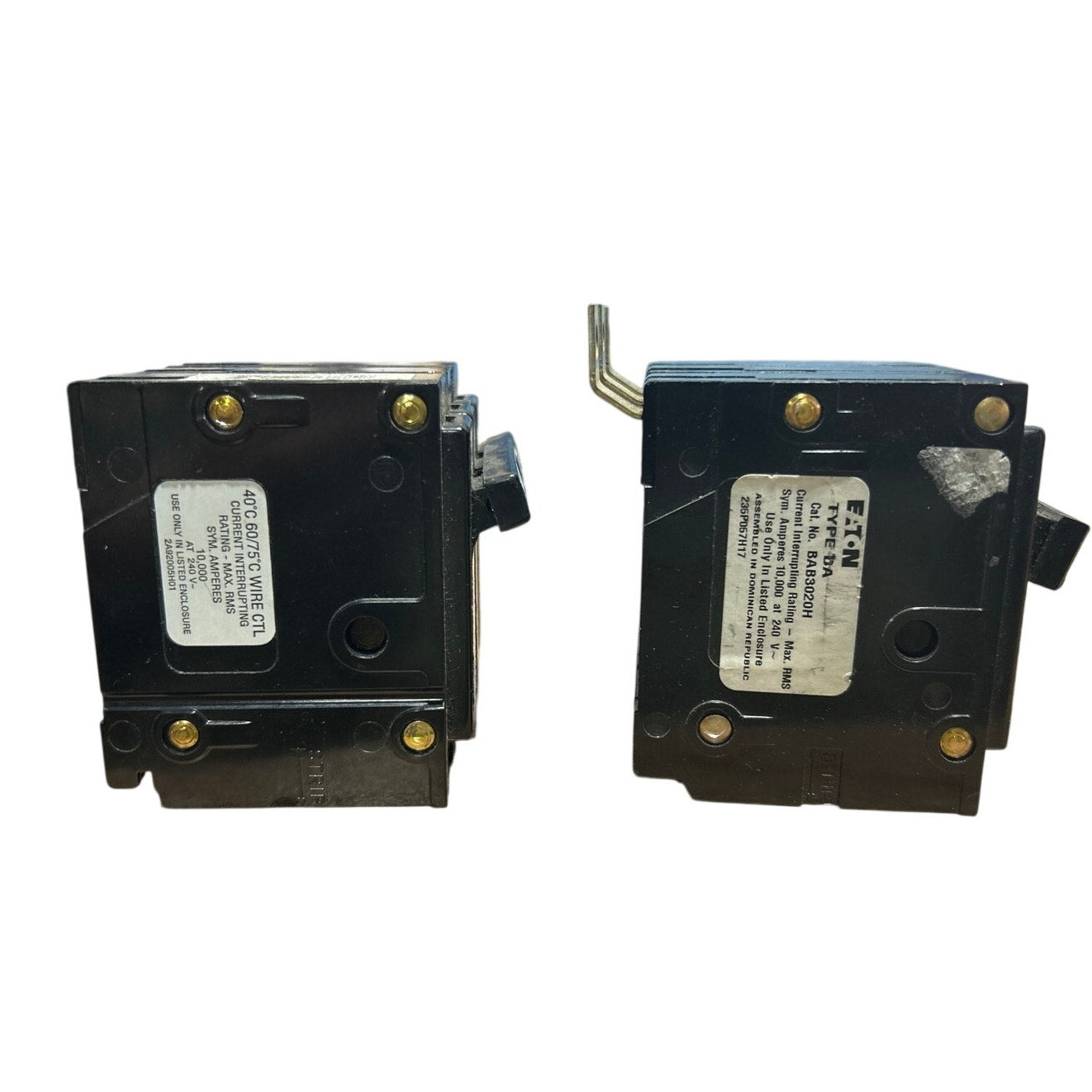 2 New Open Box Black Eaton Type BR320 20A 3 Pole Circuit Breakers