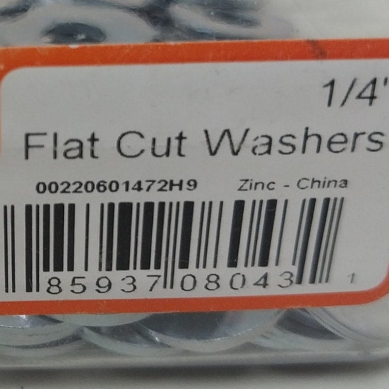100 New Cully 40325J 1/4" Flat Cut Zinc Metal Washers - New In Package