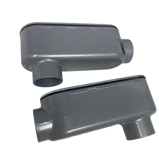 2 New Open Box Rigid 3/4" LB Aluminum Conduit Bodies W Gasket Cover and Screws