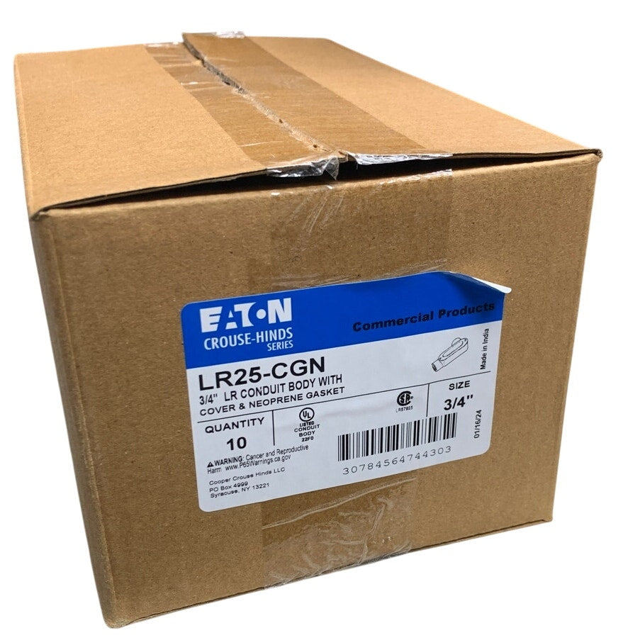 10 New In Box Eaton LR25-CGN 3/4" LR Conduit Bodies w Covers & Neoprene Gaskets