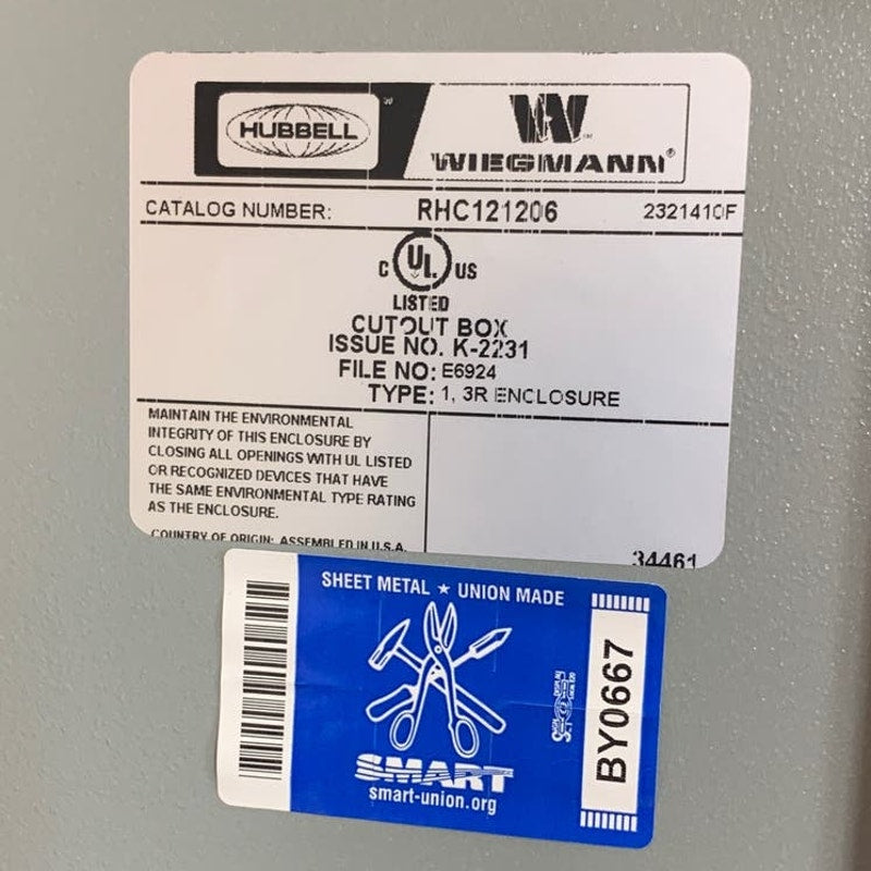 New Wiegmann B121206 12” X 12” X 6” Steel Wall Mount Cutout Box Enclosure
