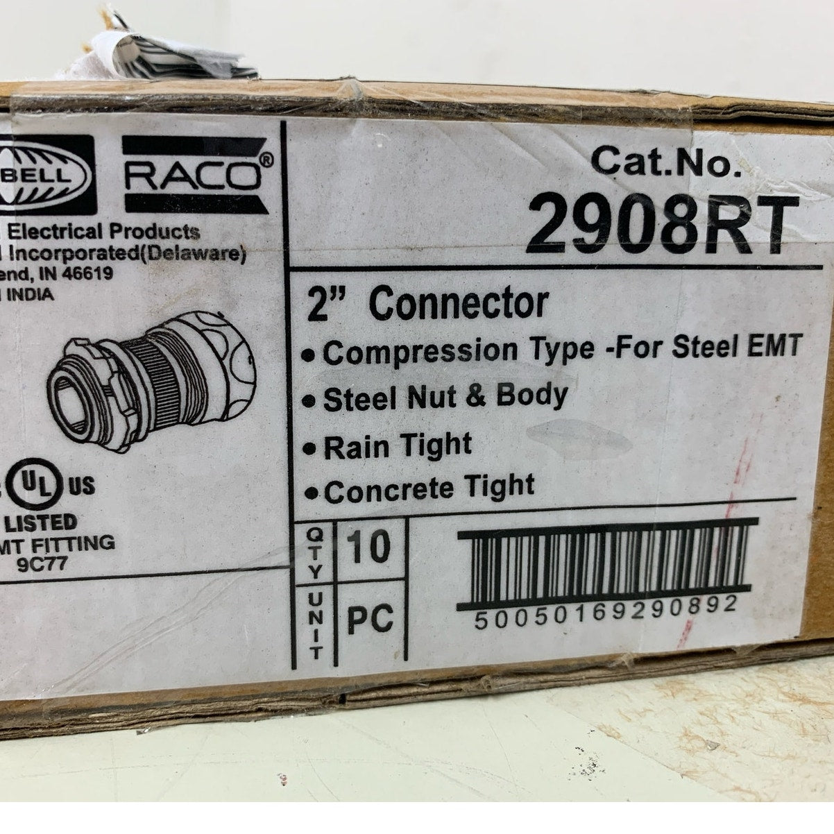 10 New Raco 2" Compression Type 2908RT Steel EMT Rain Concrete Tight Connectors