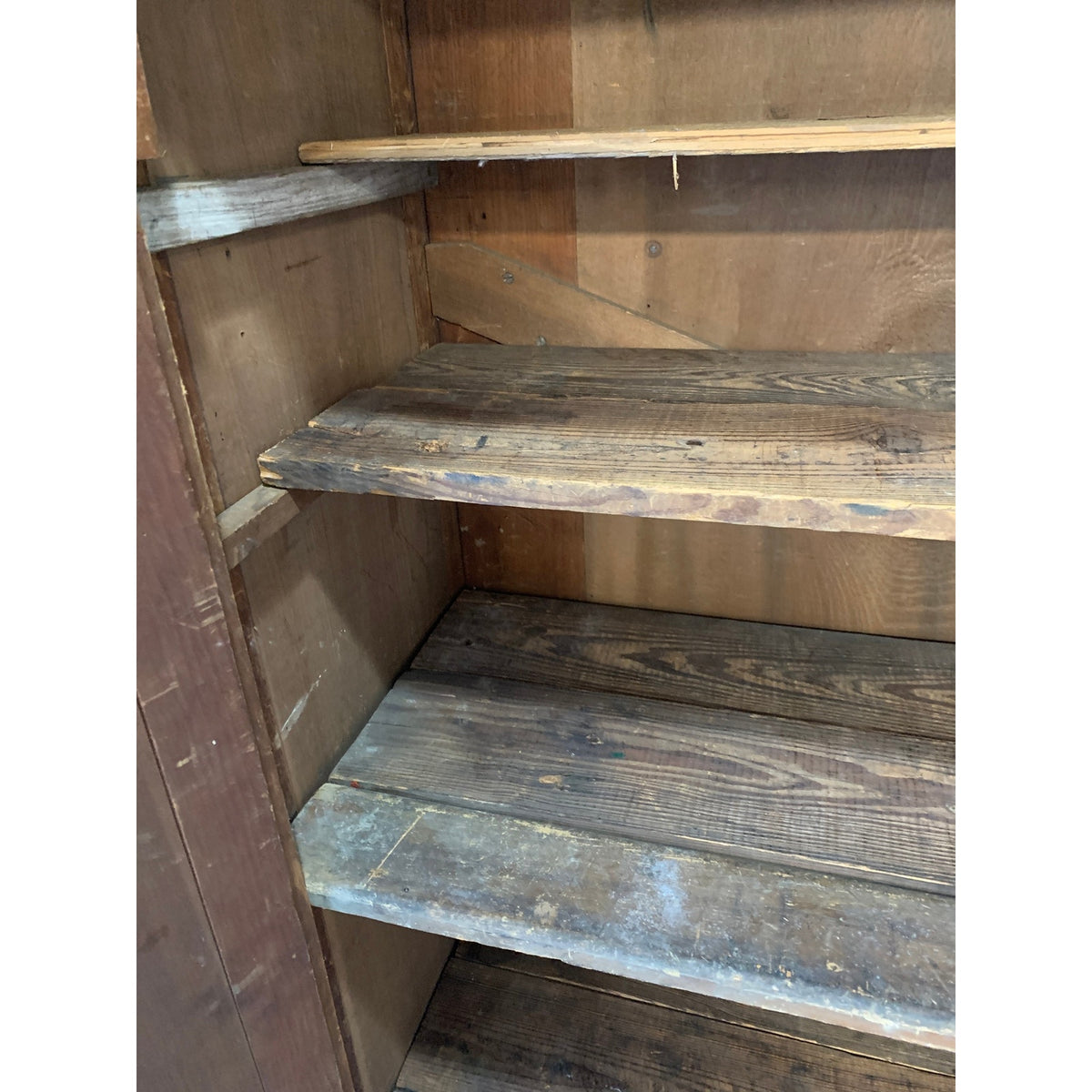Antique Solid Wood Latching Cupboard – Rough-Hewn Rustic Farmhouse Cabinet