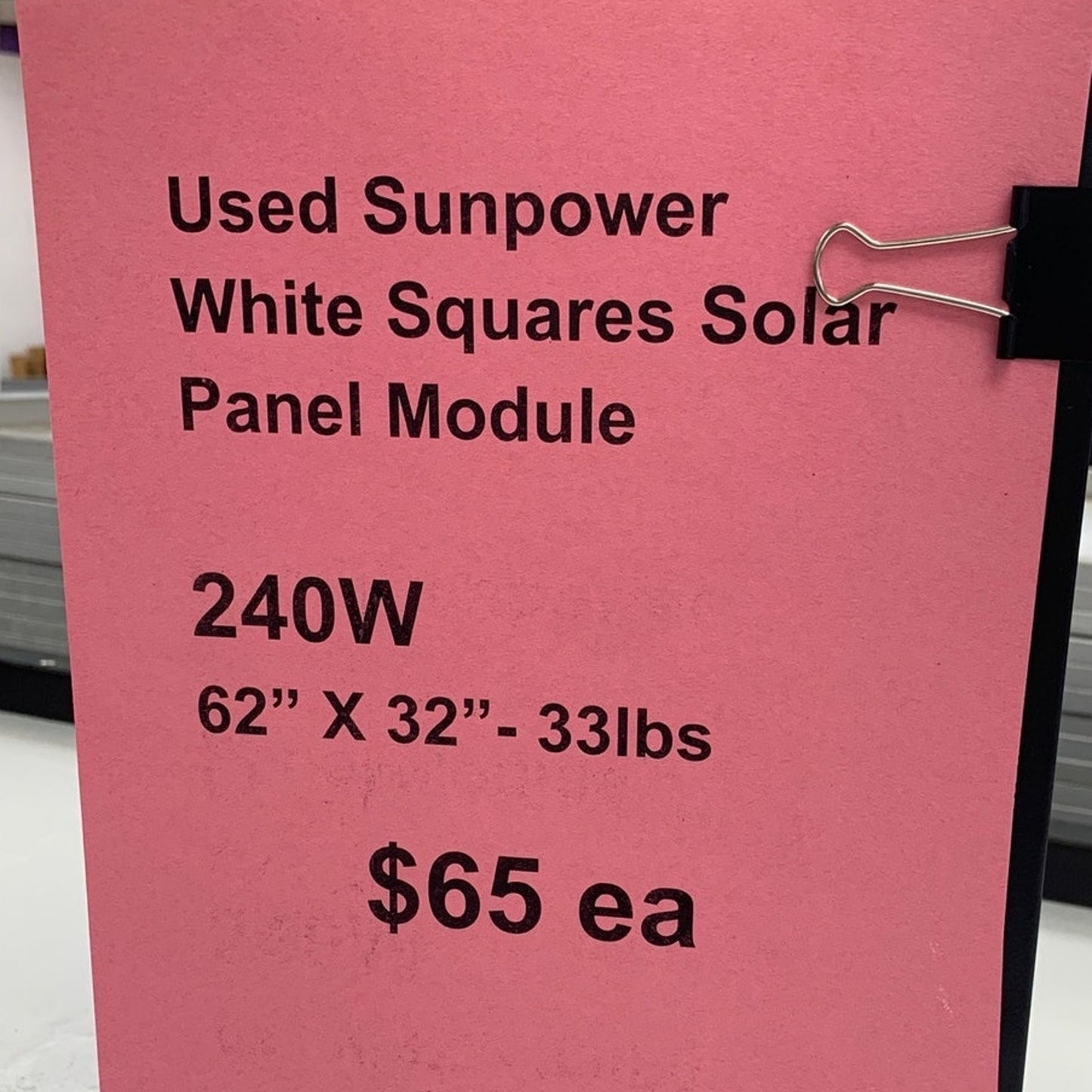 Used Sunpower SPR-225E-WHT-U-ACPV 240W White Squares Solar Panel Module