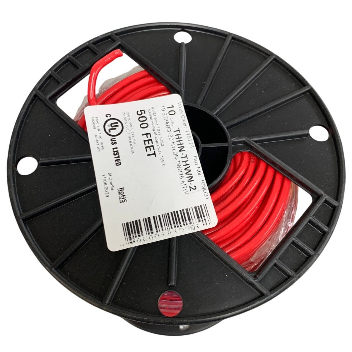 New 500’ 10 AWG THHN THWN RoHS Stranded 600V Copper Wire Spool