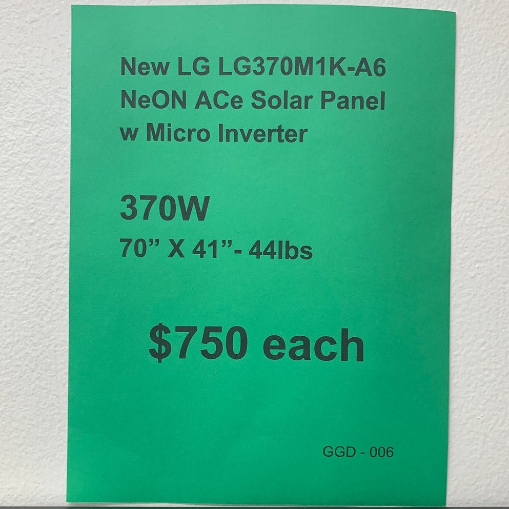 LG LG370M1K-A6 NeON ACe Solar Panel w Micro Inverter 370W 320VA 20 A 60 Cell