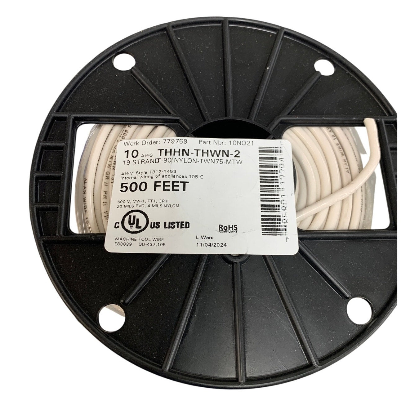New 500’ 10 AWG THHN THWN RoHS Stranded 600V Copper Wire Spool