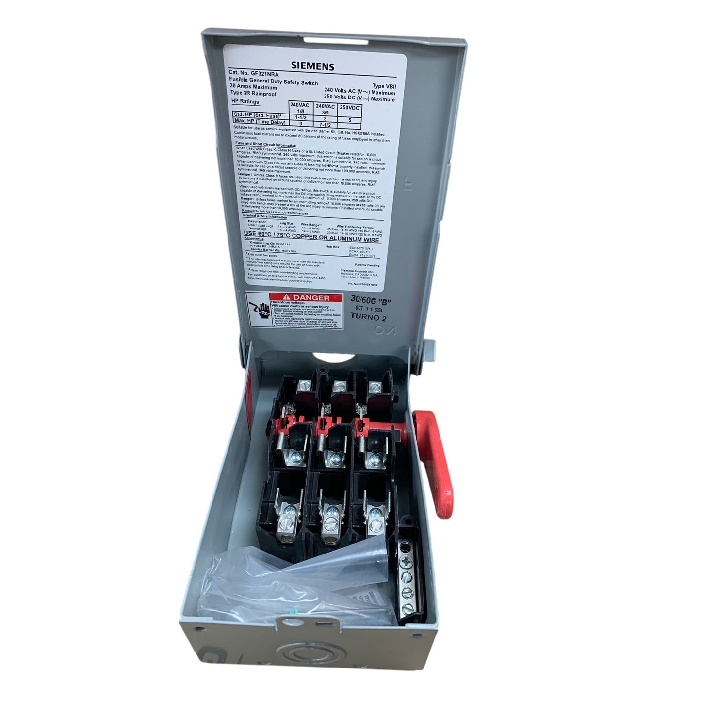 New Open Box Siemens GNF321NRA 30A Fusible General Duty Safety Switch