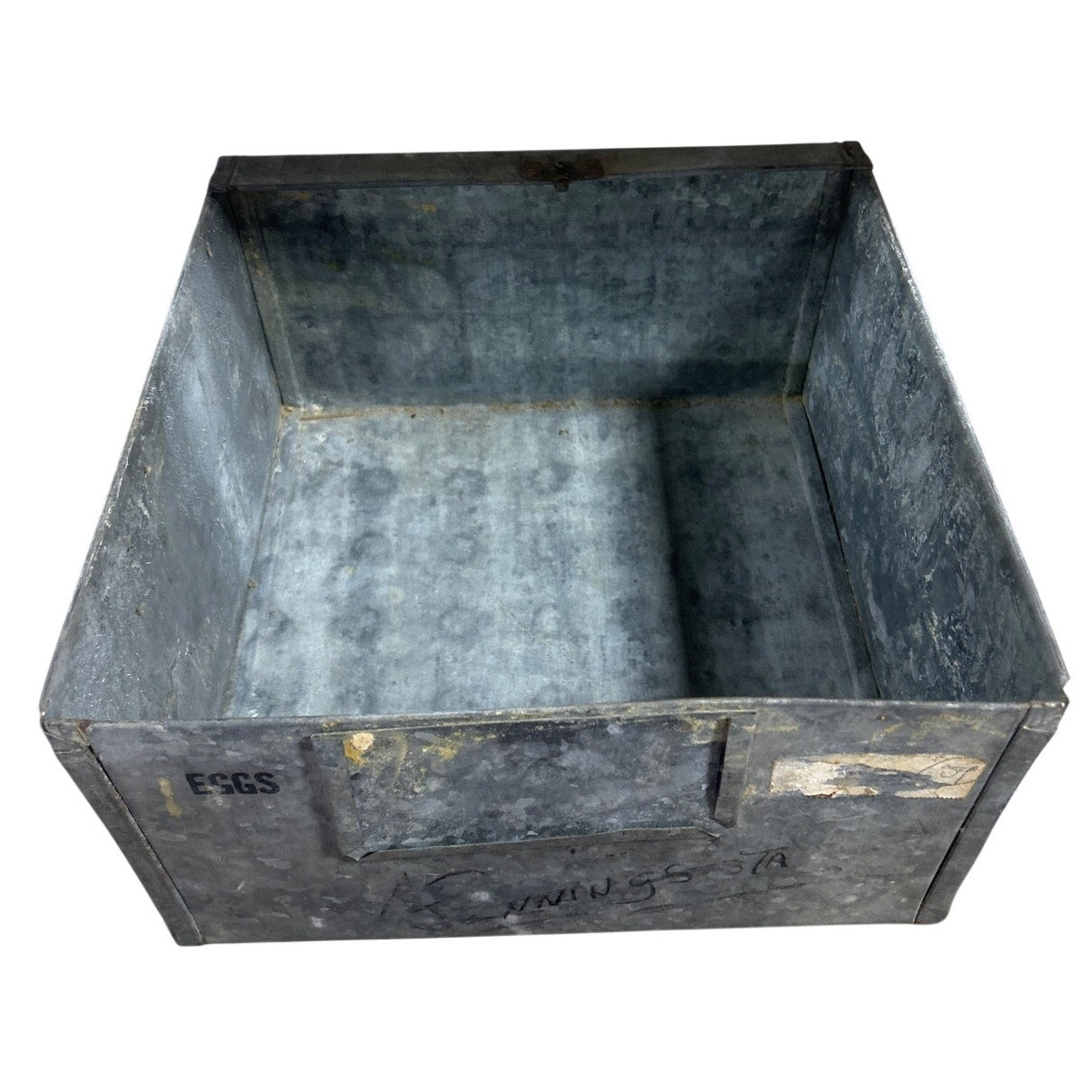 Vintage Industrial Galvanized Steel "EGGS" Wire Handle Delivery Crate