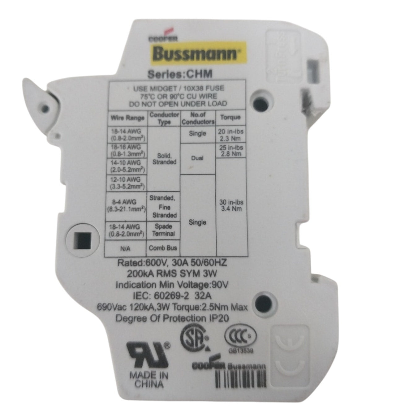 2 New Cooper Bussmann CHM 30 Amp Photovoltaic PV Fuse Holders Open Box