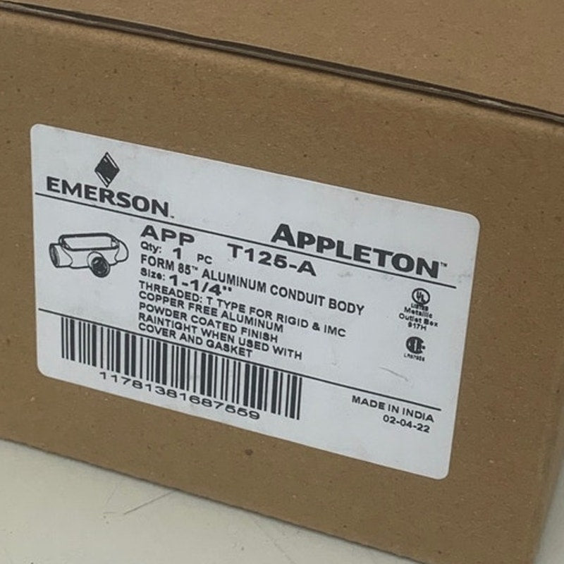 New Emerson Appleton Form 85 1.25" T Type Aluminum Electrical Conduit Body