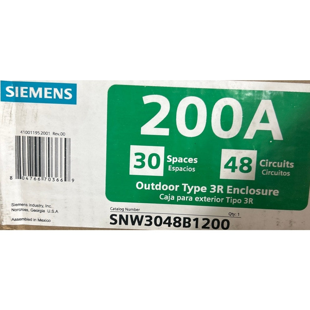 New Siemens 200A 30 Space 48 Circuit Main Breaker Outdoor 3R Electric Load Panel