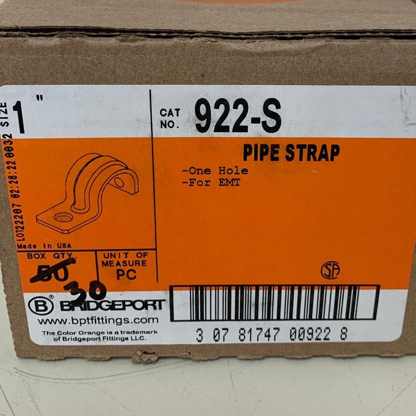 30 New Bridgeport 1" 922-S Metal Pipe Strap One Hole EMT Fittings Original Box