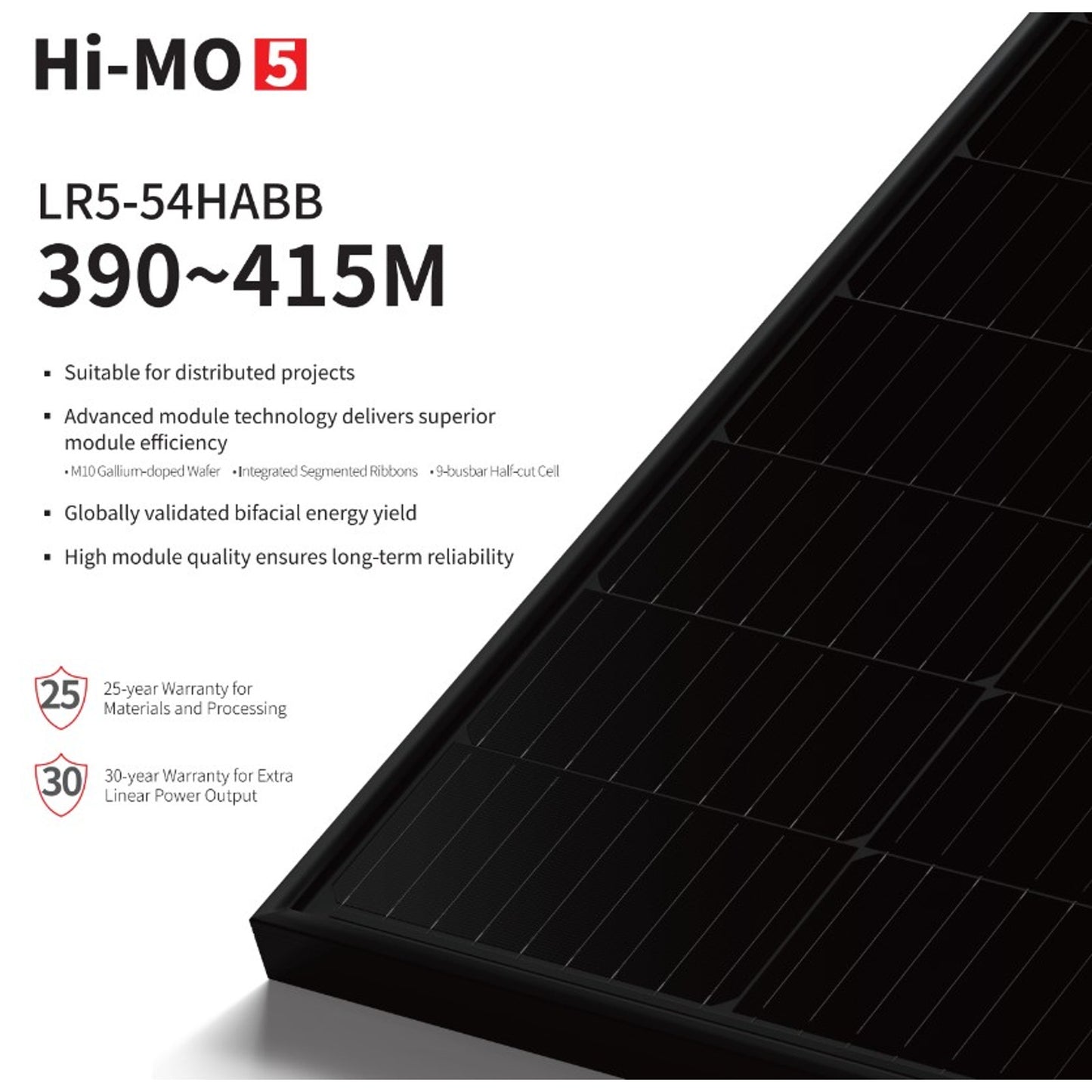 New LONGi BiFacial 400W 108 Half-Cut M10 Cells Black Frame 30mm Solar Panel