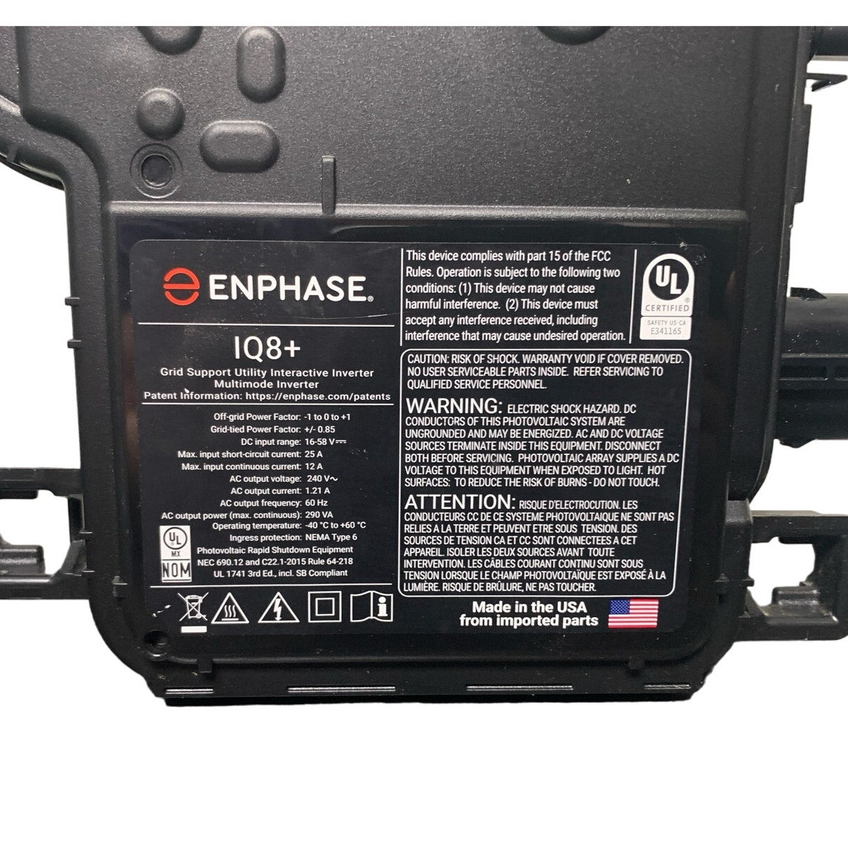 Enphase IQ 8+ Solar Panel Module Microinverter Unit IQ8PLUS-72-M-US