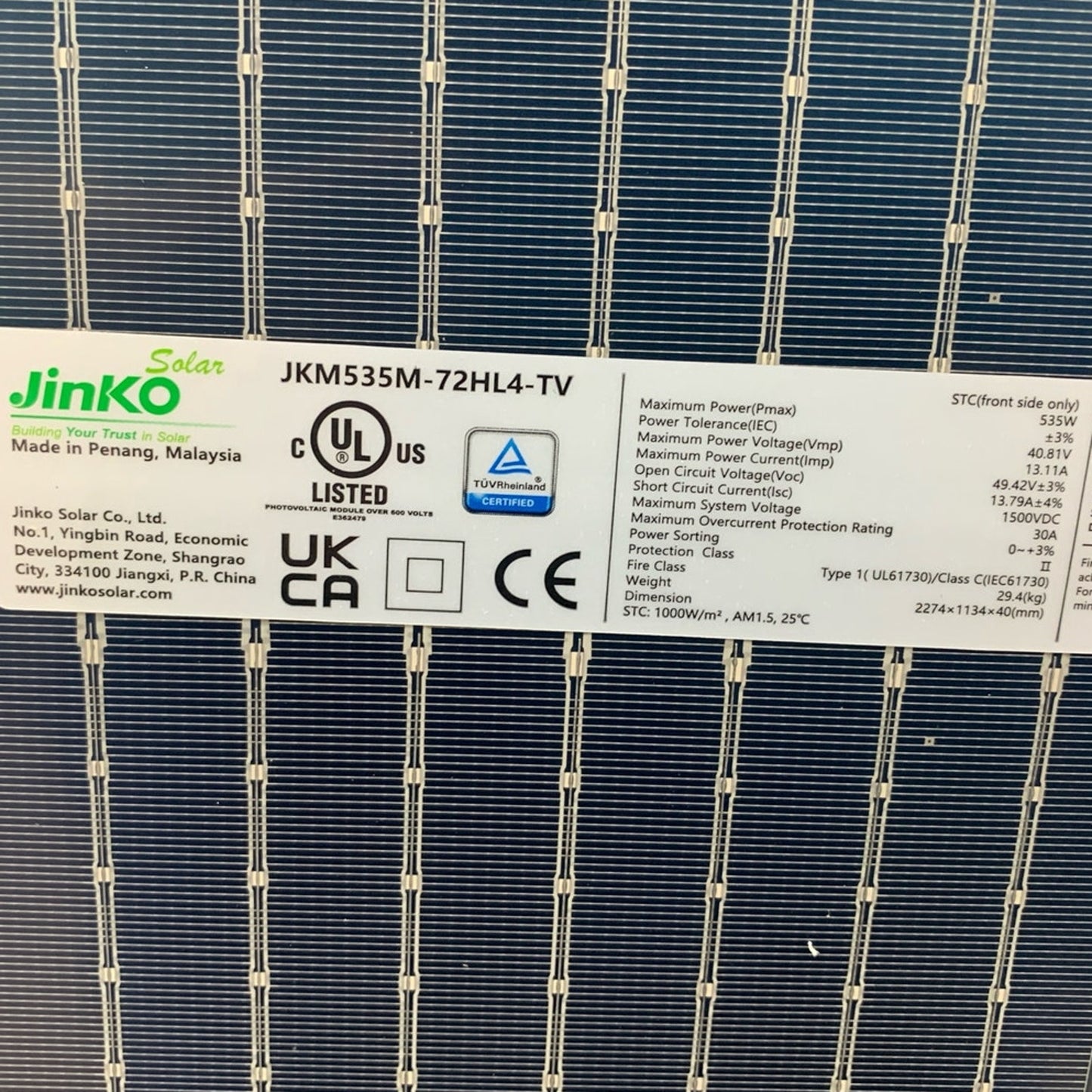 New Jinko 535W JKM 535M-72HL4-TV Bifacial Commercial Solar Panel Module