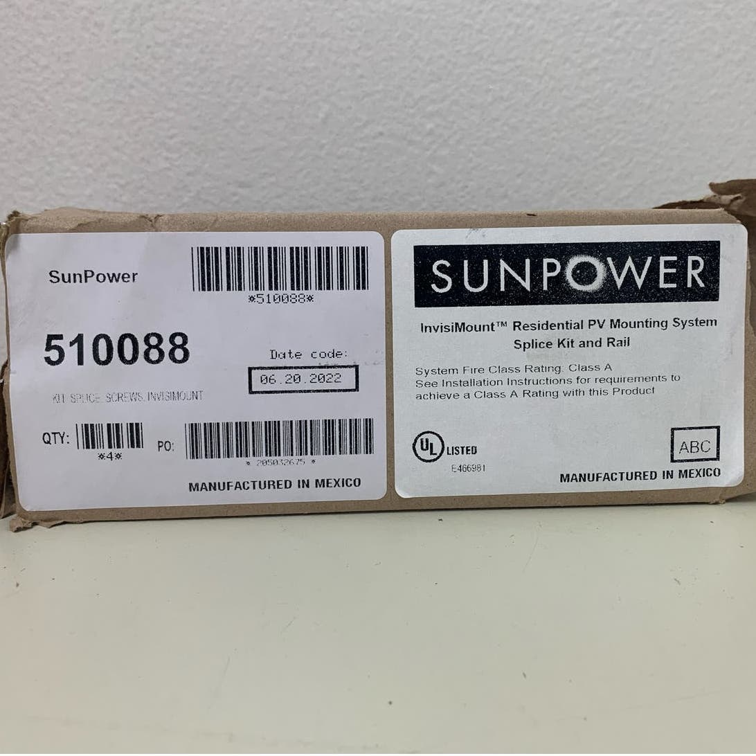 New Sunpower 510088 InvisiMount Residential PV Mounting System Splice Kit & Rail
