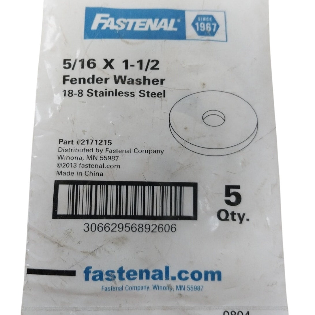 Fastenal 5/16 x 1-1/2" 18-8 Stainless Steel Fender Washer — 10-Pack, New