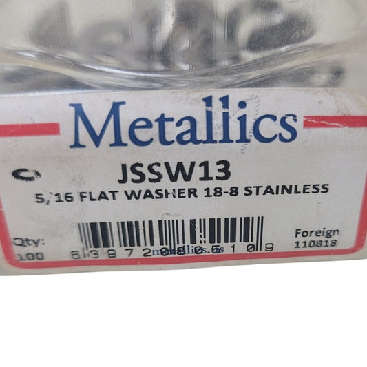 100 New Metallics JSSW13 5/16" Flat 18-8 Stainless Steel Washers