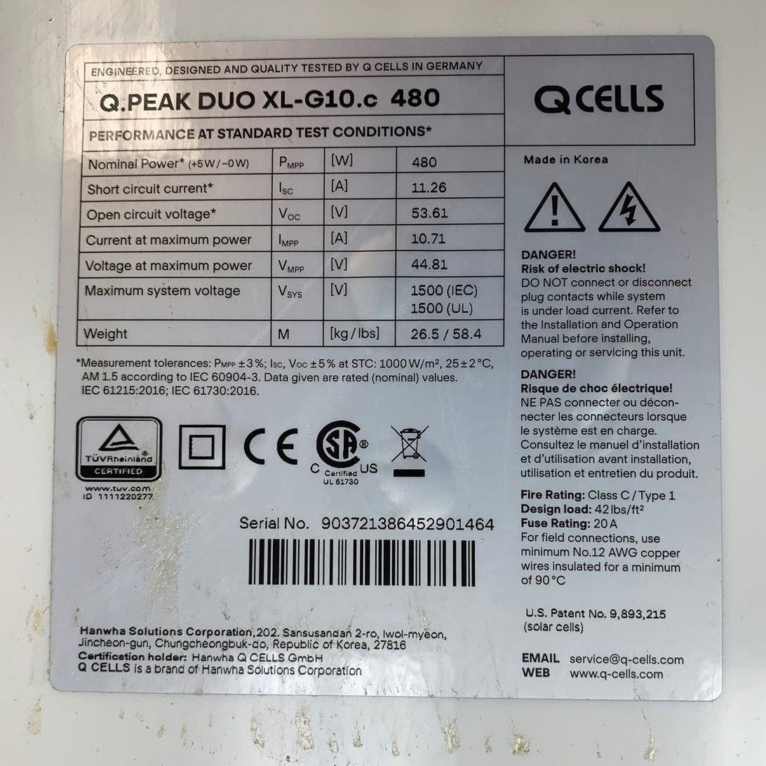 New Hanwha Q Cells Q.PEAK DUO XL-G10.C 480W Black Solar Panel Module