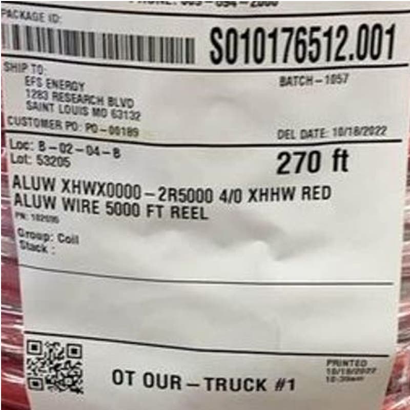 New Wooden Spool of 270 Feet Red 4/0 AWG Aluminum Electrical Wire