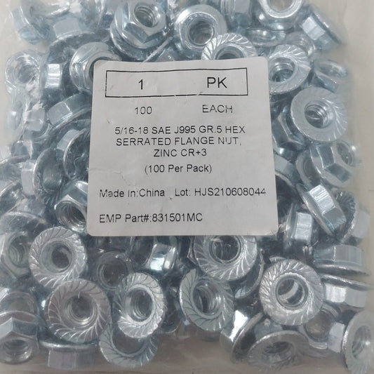 100 New 5/16-18 SAE J995 GR.5 Hex Serrated Flange Nuts Zinc CR+3